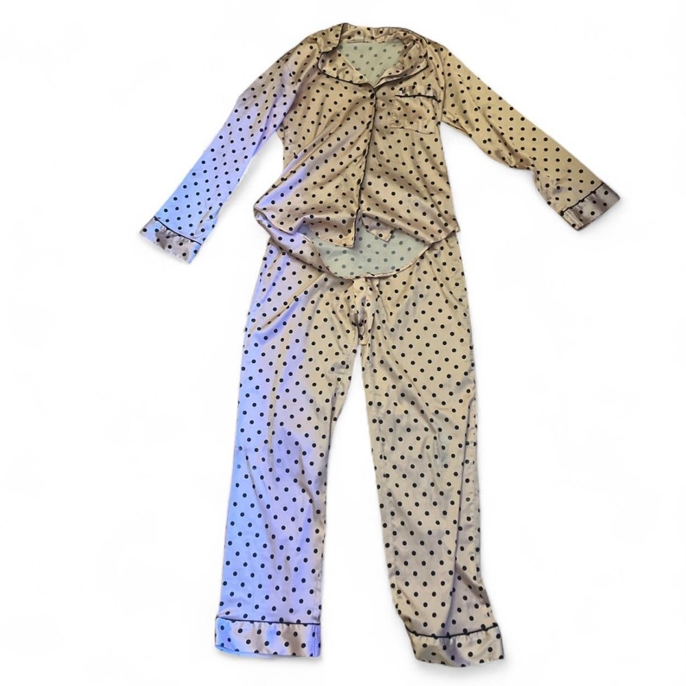 Victoria's Secret Cream and Black Polka Dot Kids Pajama Set